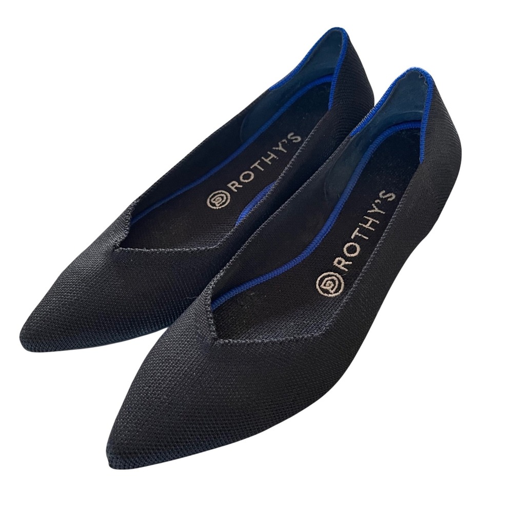 Rothy's The‎ Point Flats Womens 9 Black Blue Halo Sustainable Knit Pointed Toe
